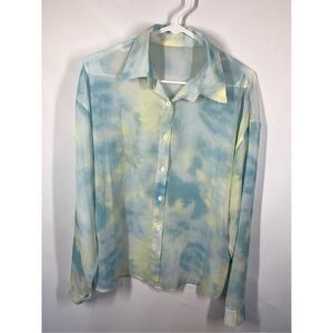 Dazy Women's Tie-Dye Sheer Button-Down Long Sleeve Top Multicolor Size XL